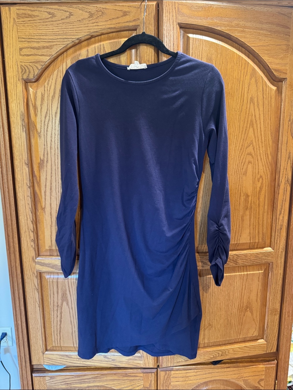 Synergy Classic Navy Long-Sleeve Ruched Side Dress